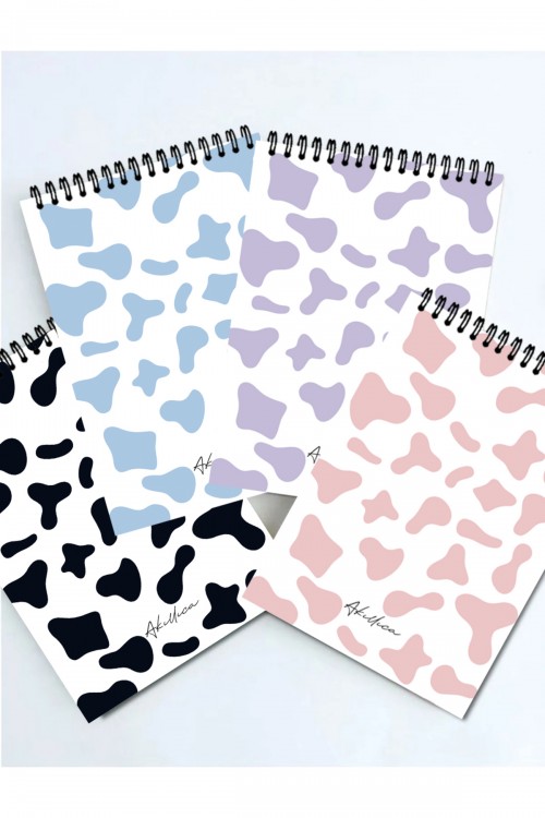 4'lü Noktalı Defter Seti 13 X 20 cm 50 Yaprak Karton Kapak Üstten Spiralli Defter Mottled