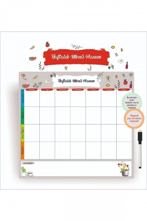 Haftalık Menü Planlayıcı 30x30 Cm Buzdolabı Magneti 2 Adet