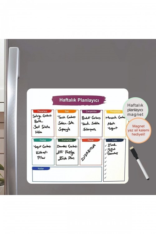 Haftalık Magnet Planlayıcı Buzdolabı Magneti 30x30 Cm Ve Kalem 2 Adet