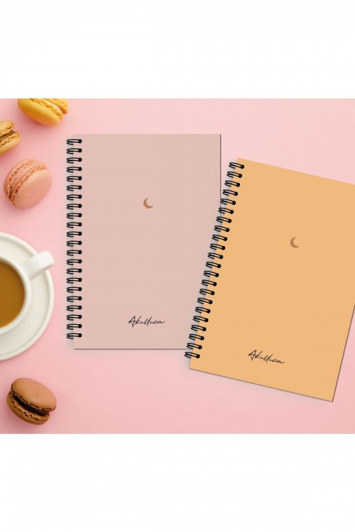 2'li Çizgisiz Defter Seti 13 X 20 Cm 56 Yaprak Karton Kapak Spiralli Defter Sarı+pudra Moon Series