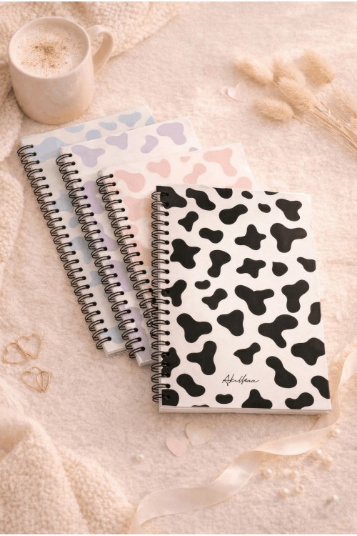 4'lü Noktalı Defter Seti 13 X 20 Cm 56 Yaprak Karton Kapak Spiralli Defter Mottled Series