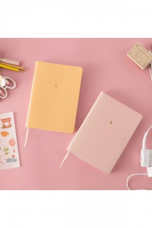 Pastel Sert Kapaklı Defter Seti 2'li Sarı+pudra Çizgisiz Defter 13x21 Cm Not Defteri