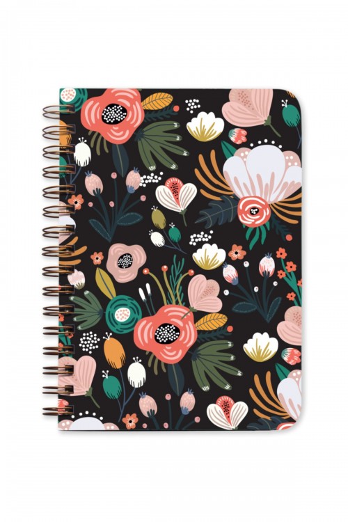 Siyah Çiçekli Süresiz Ajanda Haftalık Planlayıcı Planner Spiralli Defter