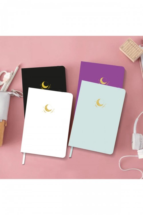 4'lü Defter Seti Noktalı Sert Kapak Defter 13,5x20 Cm Hardcover Notebook Siyah Beyaz Mor Mavi