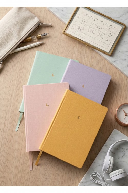 4'lü Defter Seti Düz Çizgisiz Sert Kapak Defter 13x21 Cm Hardcover Notebook Moon Series