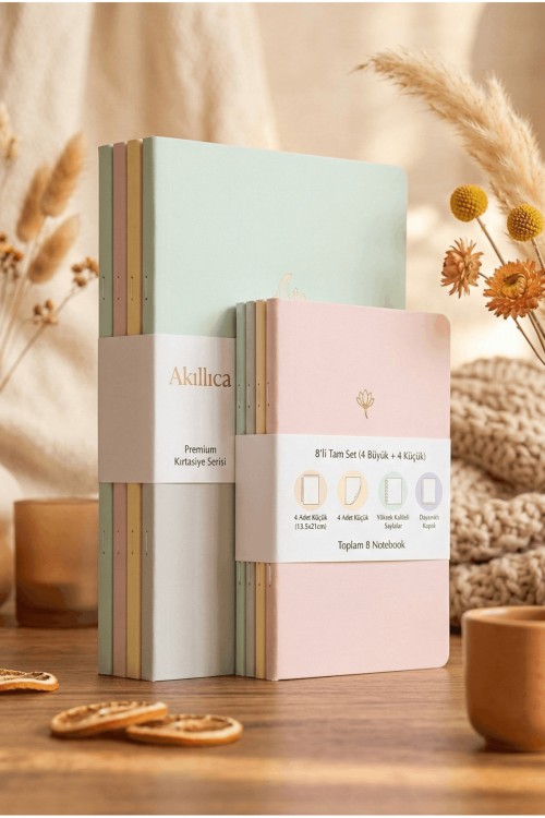 8'li Soft Pastel Çizgisiz Okul Defter Not Defter Seti 10x15 - 13x20