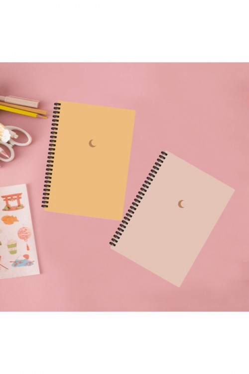Defter Seti 10x13,5 Cm 2'li Spiralli Defter Çizgisiz Defter Yellow And Powder Colour